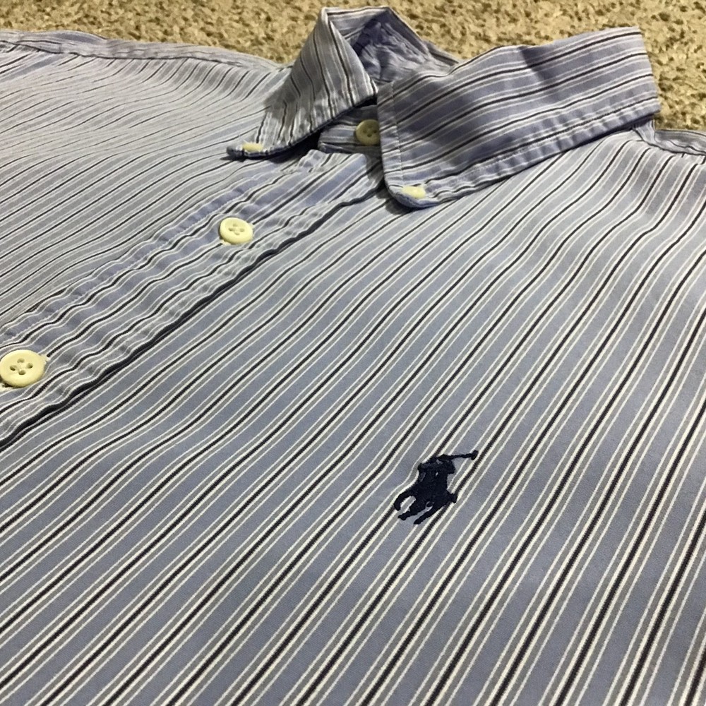 Ralph Lauren Polo Men's Dress Shirt Large Long Sleeve Blue Stripped Custom Fit